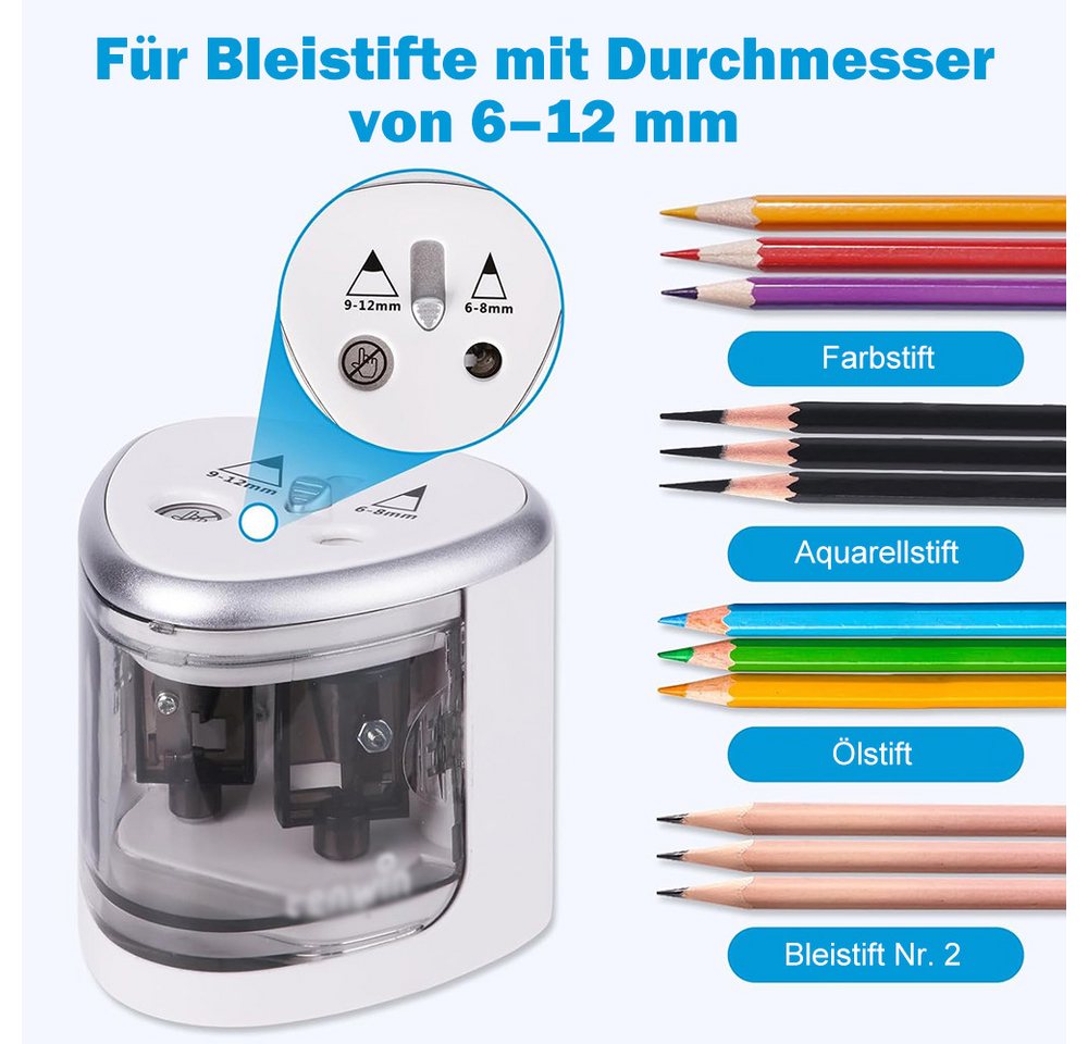 AFKSMILE Anspitzer Elektrischer Bleistiftspitzer, Doppelloch-Batteriespitzer, Anspitzer, Für 6-12mm No.2/Buntstifte, für Schule/Klassenzimmer/Büro/Haus