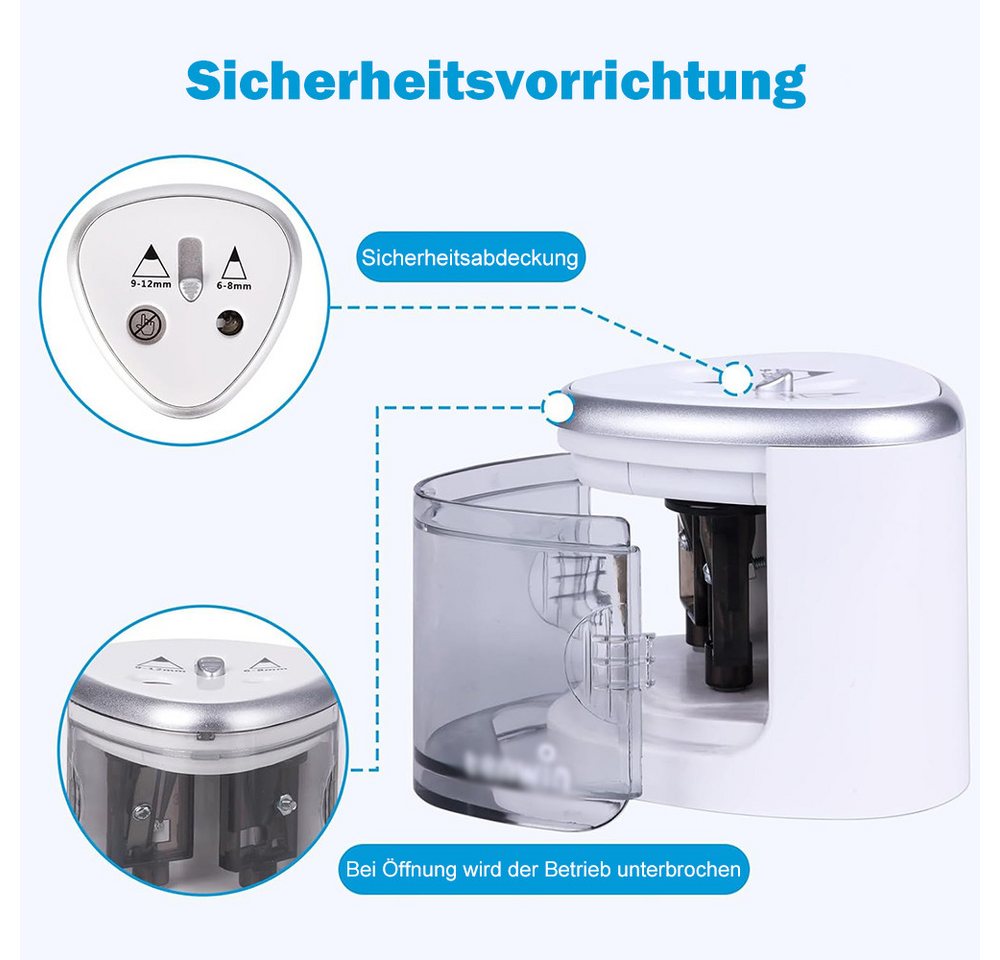 AFKSMILE Anspitzer Elektrischer Bleistiftspitzer, Doppelloch-Batteriespitzer, Anspitzer, Für 6-12mm No.2/Buntstifte, für Schule/Klassenzimmer/Büro/Haus Bild 2