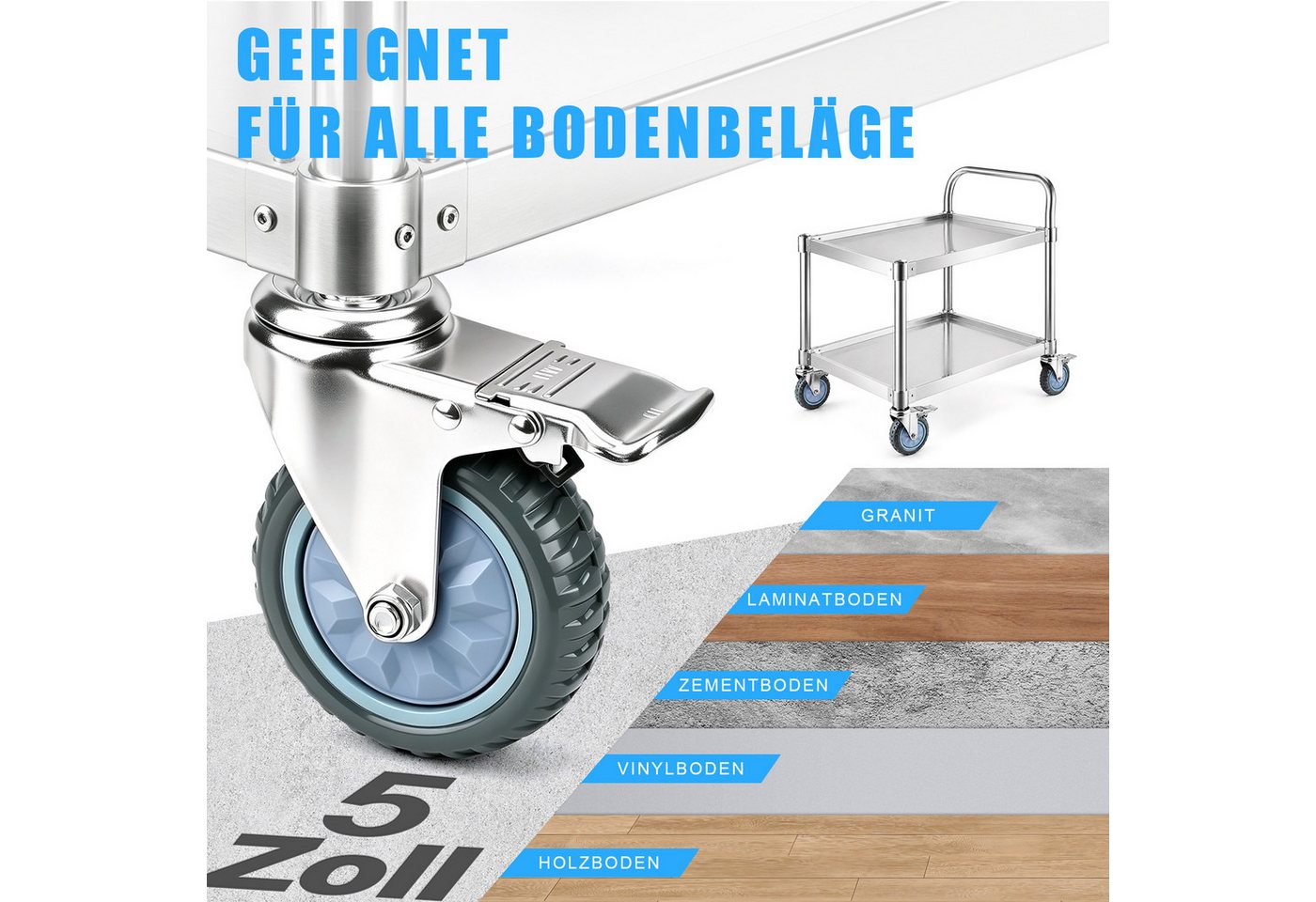 XERSEK Schwerlastrolle Lenkrollen mit Bremse 5 Zoll Doppellager Möbelrollen Transportrollen, (Set, 4-St., M12×35 mm Gewindebolzen, Doppelkugellager mit Radschutzdeckel), für Werkstattwagen, Werkbank, Trolley, Hocker & Möbel Bild 2
