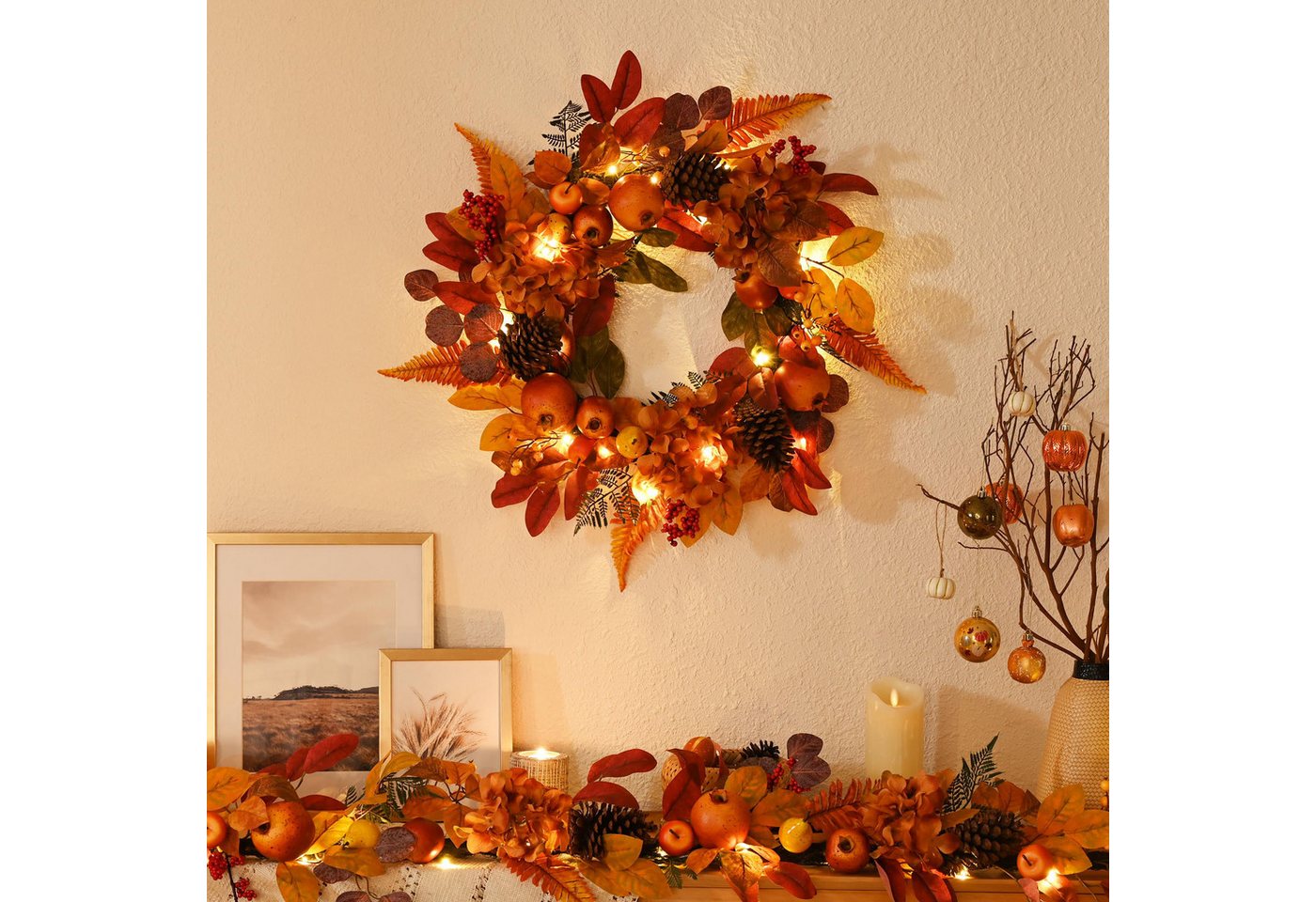 Agger Dekokranz Herbst-Beerenkranz, Herbstlicher Türkranz, geeignet für Haustüren, Veranden und Thanksgiving-Erntedekoration