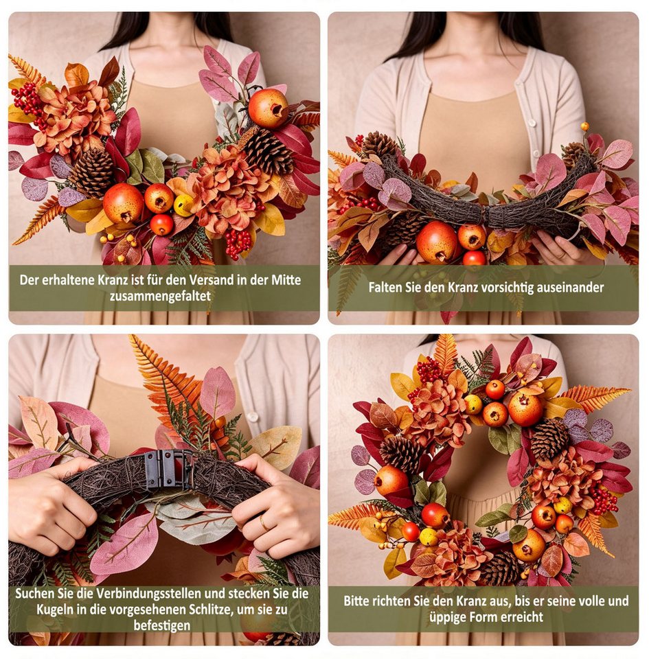 Agger Dekokranz Herbst-Beerenkranz, Herbstlicher Türkranz, geeignet für Haustüren, Veranden und Thanksgiving-Erntedekoration Bild 3