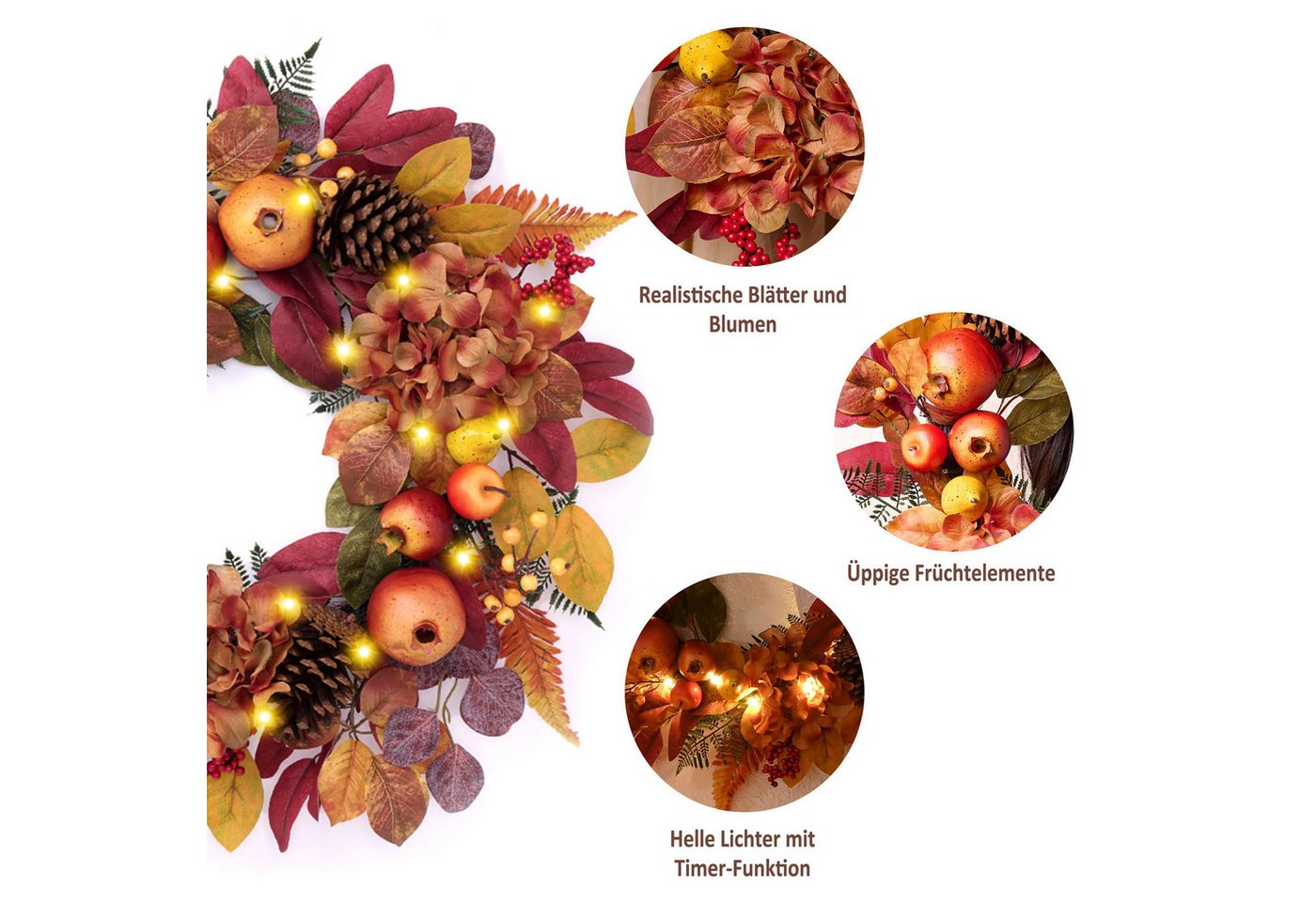 Agger Dekokranz Herbst-Beerenkranz, Herbstlicher Türkranz, geeignet für Haustüren, Veranden und Thanksgiving-Erntedekoration Bild 5