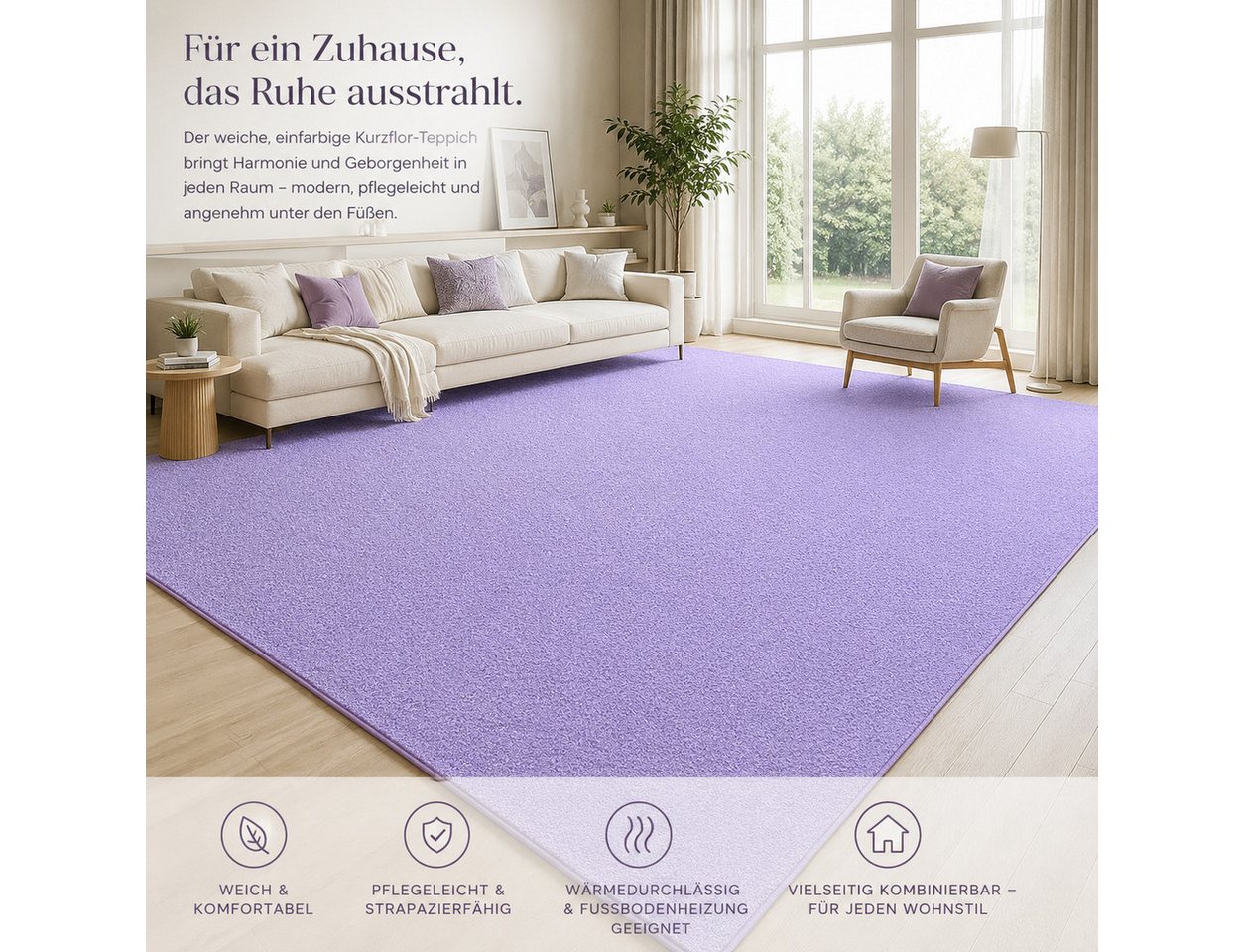 Lochas Designteppich Kurzflor Teppich Uni Schwarz – Weich, rutschfest & waschbar Bild 2
