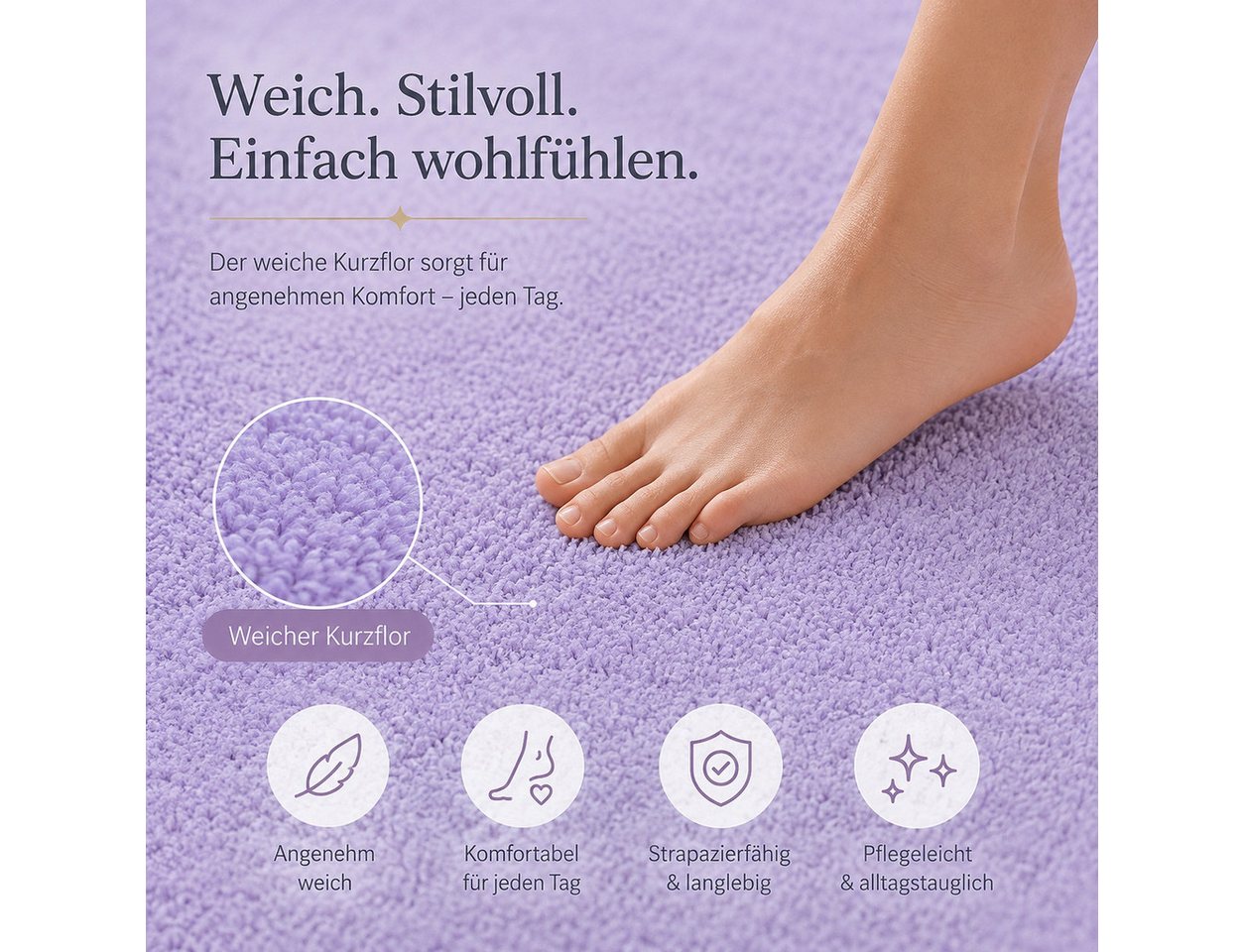 Lochas Designteppich Kurzflor Teppich Uni Schwarz – Weich, rutschfest & waschbar Bild 4