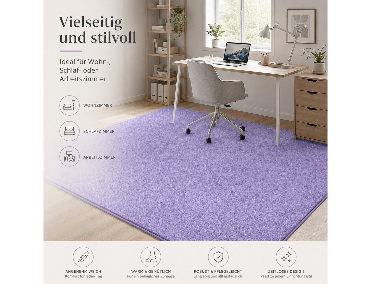 Lochas Designteppich Kurzflor Teppich Uni Schwarz – Weich, rutschfest & waschbar Bild 5