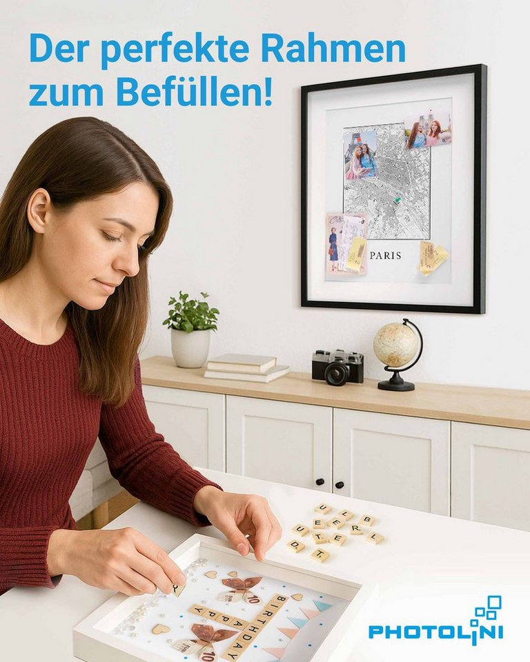 PHOTOLINI Bilderrahmen 2er Set 3D-Objektrahmen tief zum Befüllen mit Glasscheibe, für 2 Bilder (2er Set), tiefe Rahmen 30x40 cm mit Passepartout für Objekte bis 3 cm Tiefe Bild 4