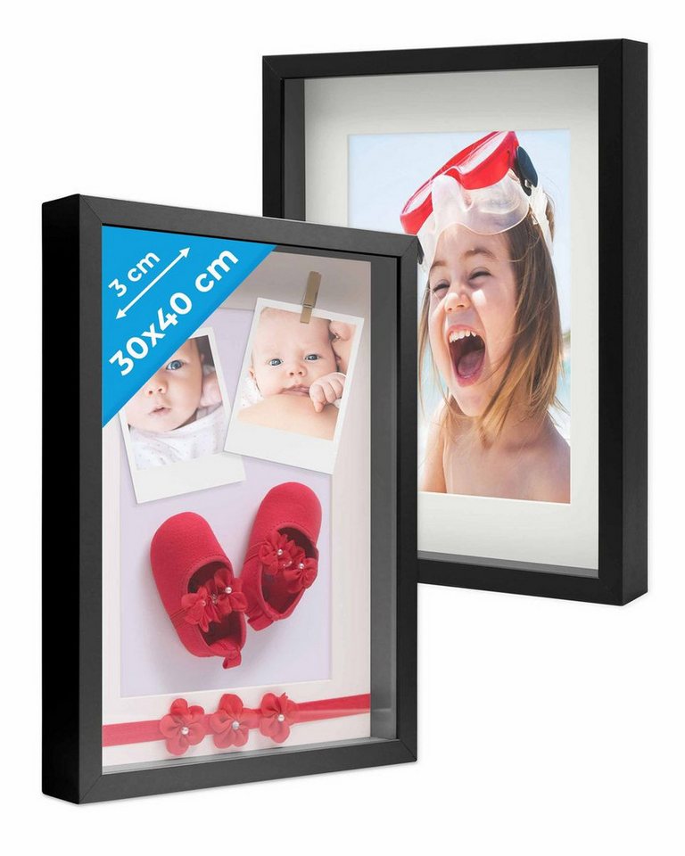 PHOTOLINI Bilderrahmen 2er Set 3D-Objektrahmen tief zum Befüllen mit Glasscheibe, für 2 Bilder (2er Set), tiefe Rahmen 30x40 cm mit Passepartout für Objekte bis 3 cm Tiefe Bild 5