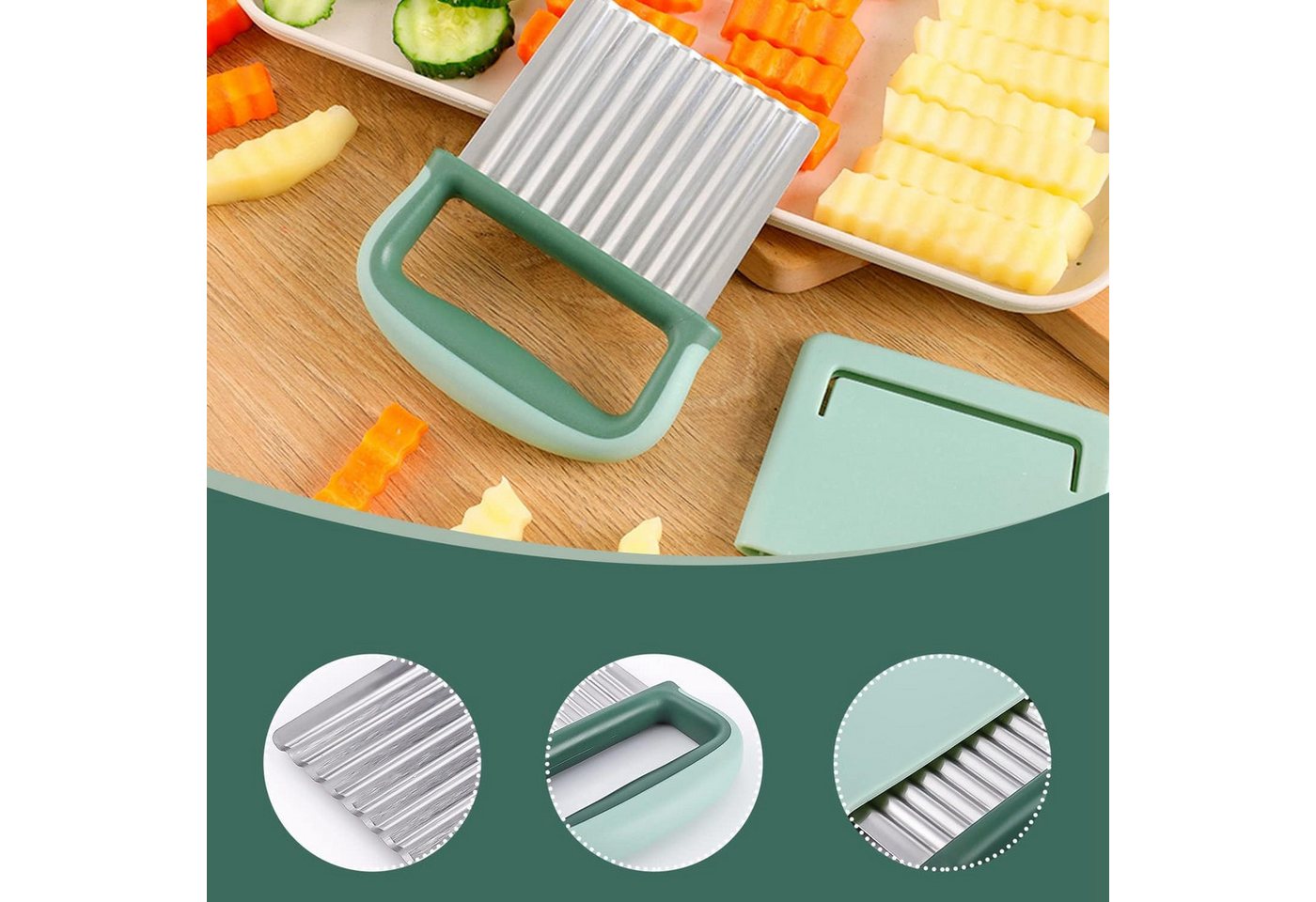 Coonoor Pommesschneider Kartoffel Wellenmesser, Edelstahl Wellenschnitt Gemüse, (Wellenschneider mit Griff&Schützendem Kartoffelschneider Werkzeug), für Obst Salat Butter Bild 4