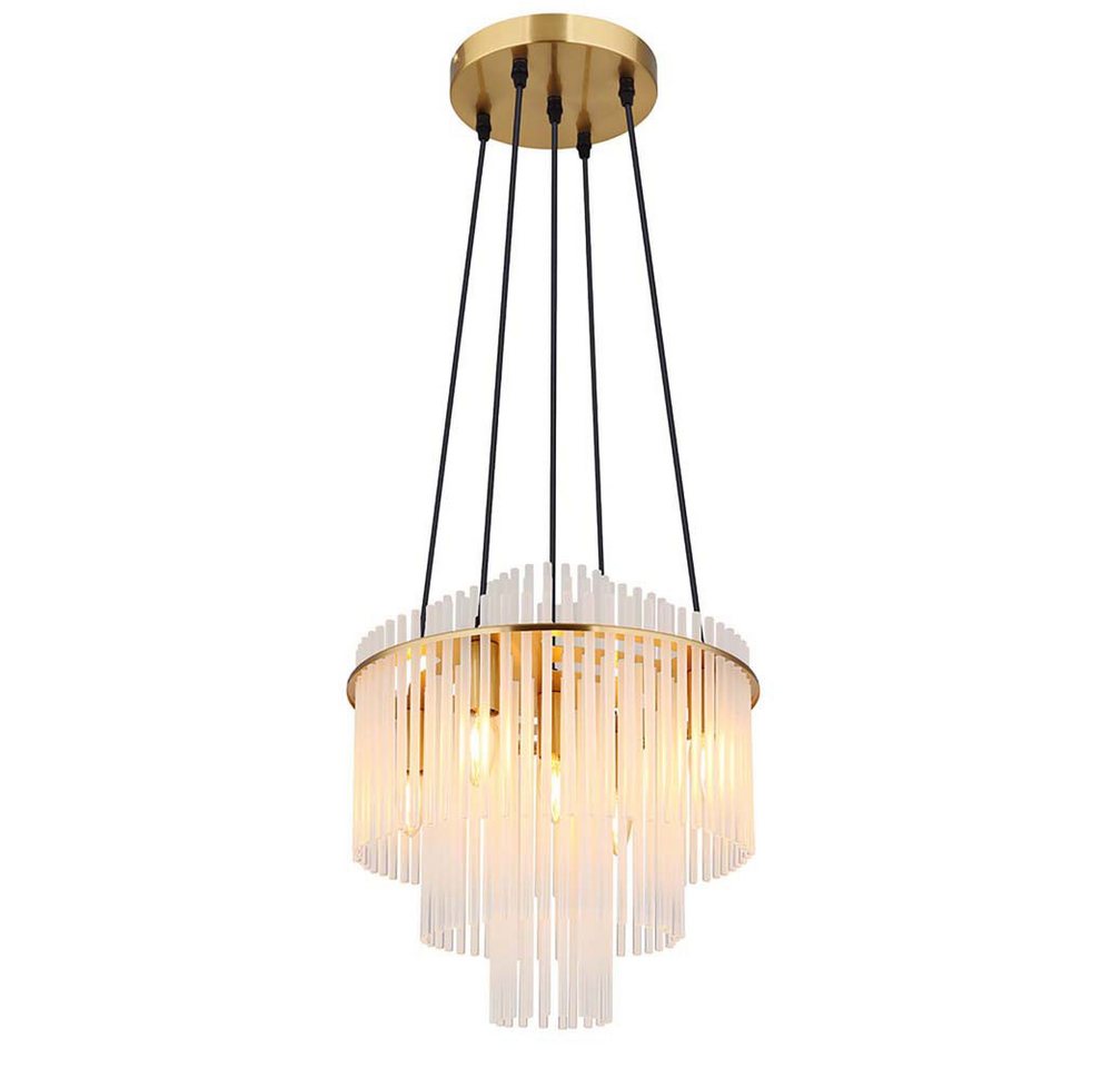 GLOBO LIGHTING Kronleuchter, Leuchtmittel nicht inklusive, Kronleuchter Metall Glas gold Glasstäbe opal gemustert H 120 cm Bild 2