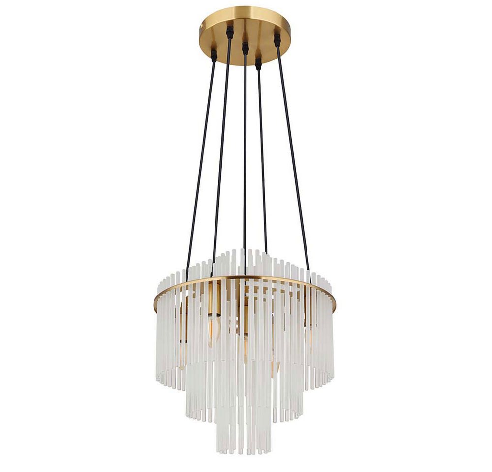 GLOBO LIGHTING Kronleuchter, Leuchtmittel nicht inklusive, Kronleuchter Metall Glas gold Glasstäbe opal gemustert H 120 cm Bild 5