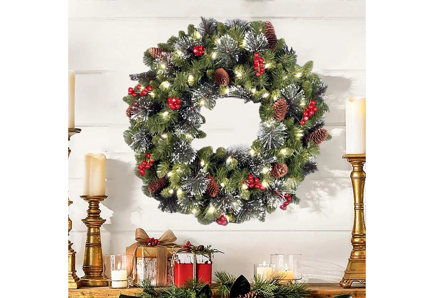 Coonoor Dekokranz 30-45cm Weihnachtskranz, Weihnachts Türkranz, Weihnachtsdekoration, Beeren und Tannenzapfen Kranz Bild 2