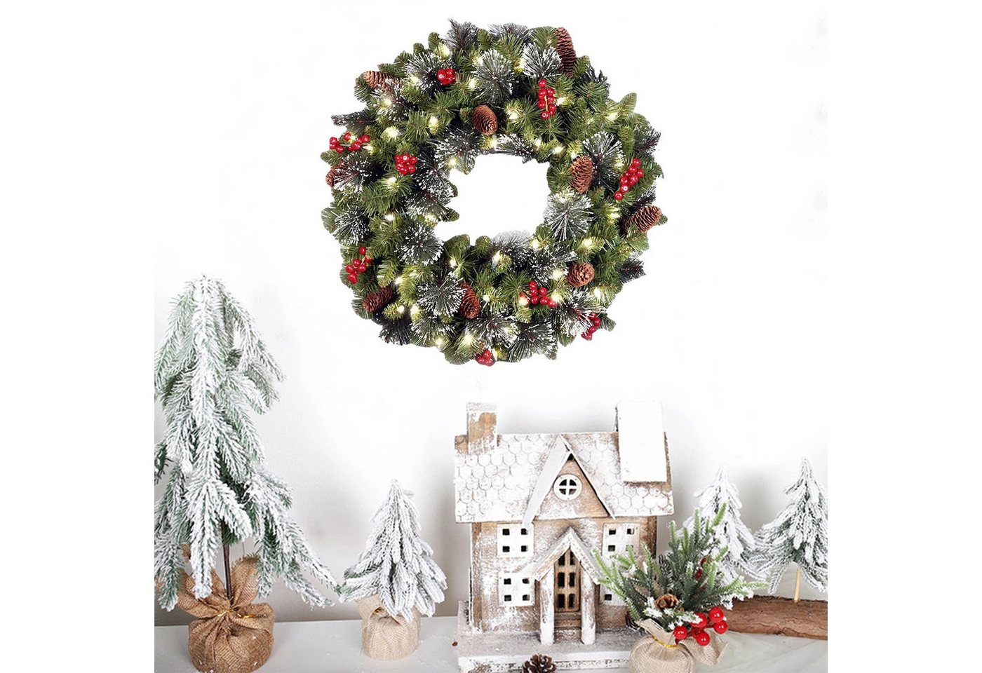 Coonoor Dekokranz 30-45cm Weihnachtskranz, Weihnachts Türkranz, Weihnachtsdekoration, Beeren und Tannenzapfen Kranz Bild 3