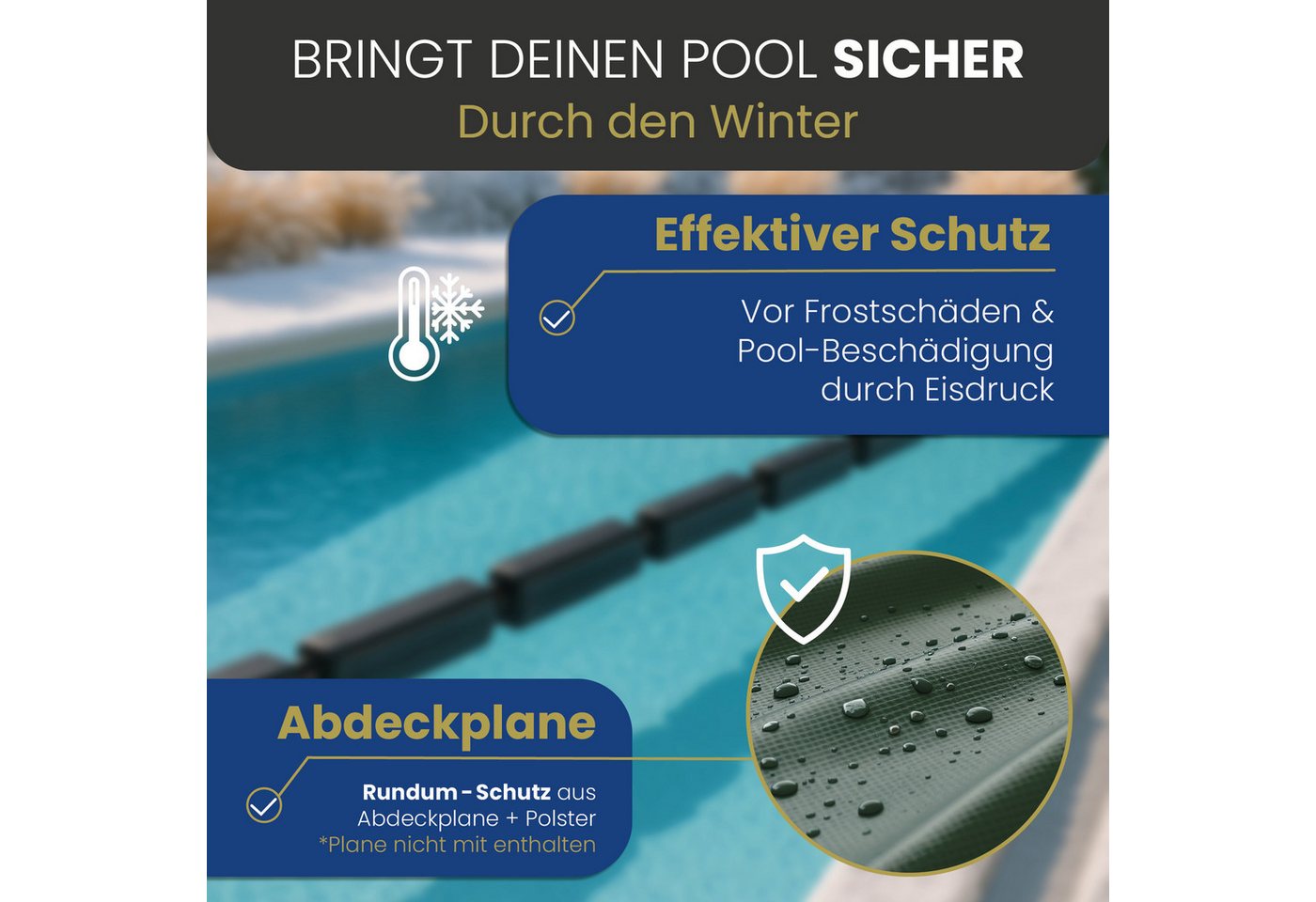 HAF Pool-Abdeckplane Eisdruckpolster Pool Überwinterung Effektiver Schutz vor Frostschäden (Inkl. Haken zur Verbindung der Polster, 16-St., Größe pro Stück: 50 x 23 x 5 cm), Expansionskräfte werden kontrolliert abgeleitet Bild 3