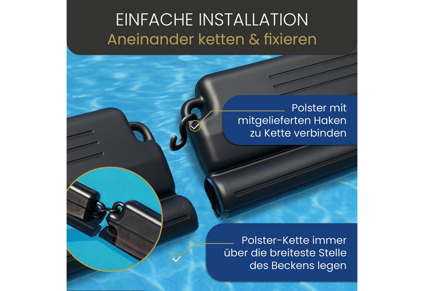 HAF Pool-Abdeckplane Eisdruckpolster Pool Überwinterung Effektiver Schutz vor Frostschäden (Inkl. Haken zur Verbindung der Polster, 16-St., Größe pro Stück: 50 x 23 x 5 cm), Expansionskräfte werden kontrolliert abgeleitet Bild 4
