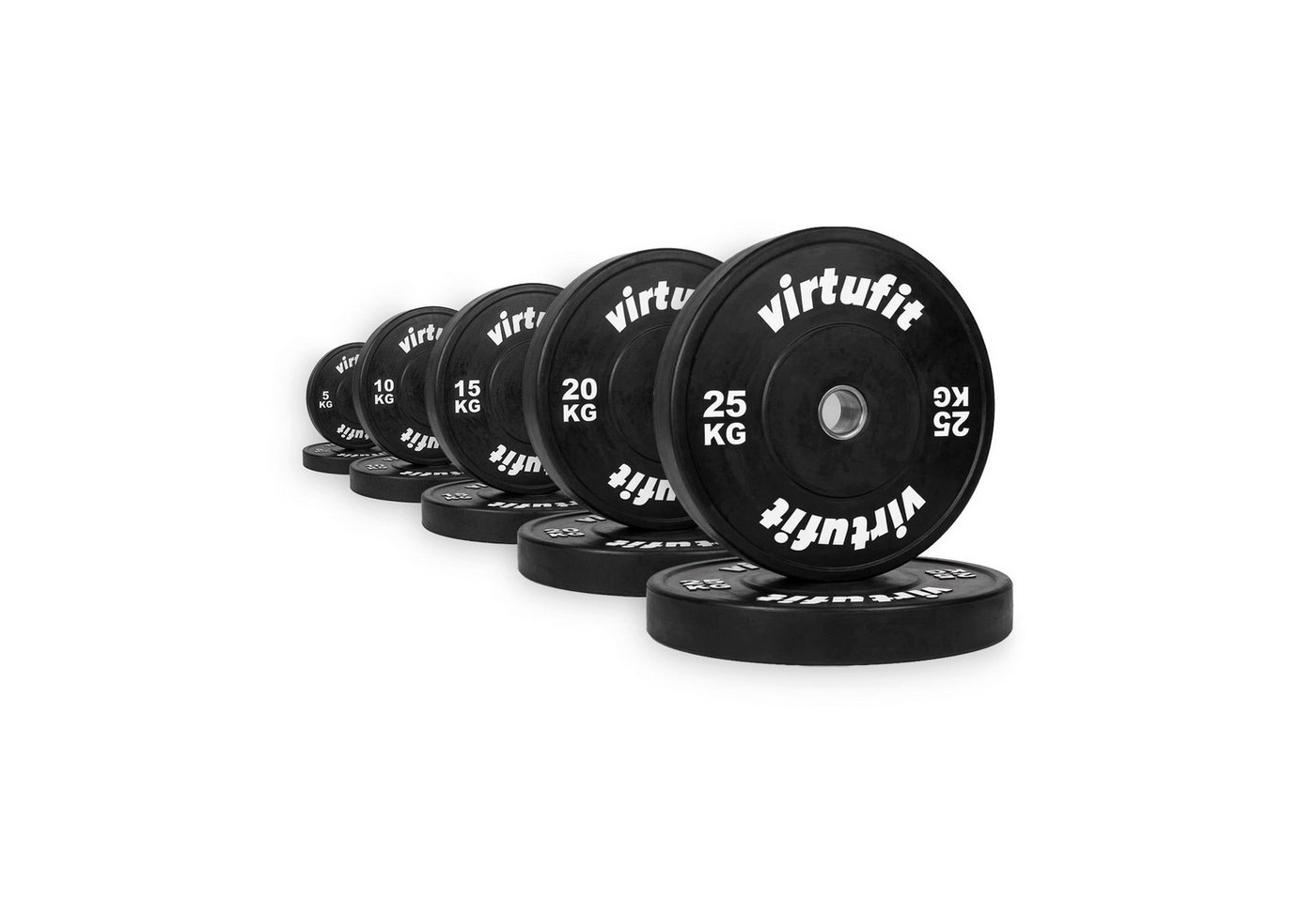VirtuFit Hantelscheibe VirtuFit 150 kg Bumper Plate Set Gummischeiben Schwarz Bild 4