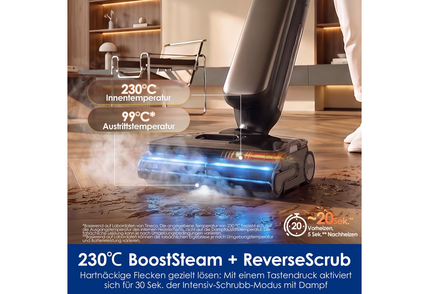 Tineco Nass-Trocken-Sauger FLOOR ONE S9 Artist Boost Steam Premium, 450 W, Schrubber-Modus mit 99°C Wasserdampf, 25.000 Pa Saugleistung