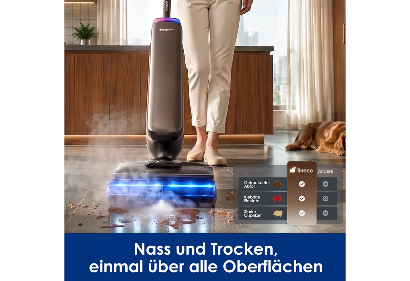 Tineco Nass-Trocken-Sauger FLOOR ONE S9 Artist Boost Steam Premium, 450 W, Schrubber-Modus mit 99°C Wasserdampf, 25.000 Pa Saugleistung Bild 3