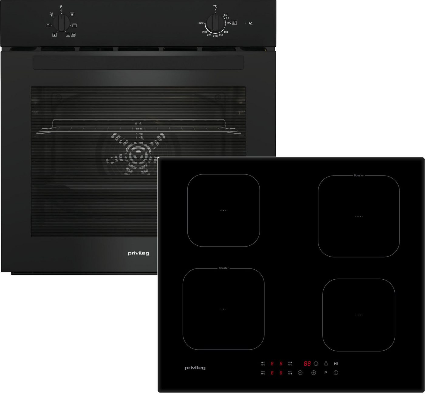 Privileg Backofen-Set BAKO 220 BLACK INDUKTION, Hydrolyse, Einfache Reinigung mit Wasserdampf mit Hydrolyse