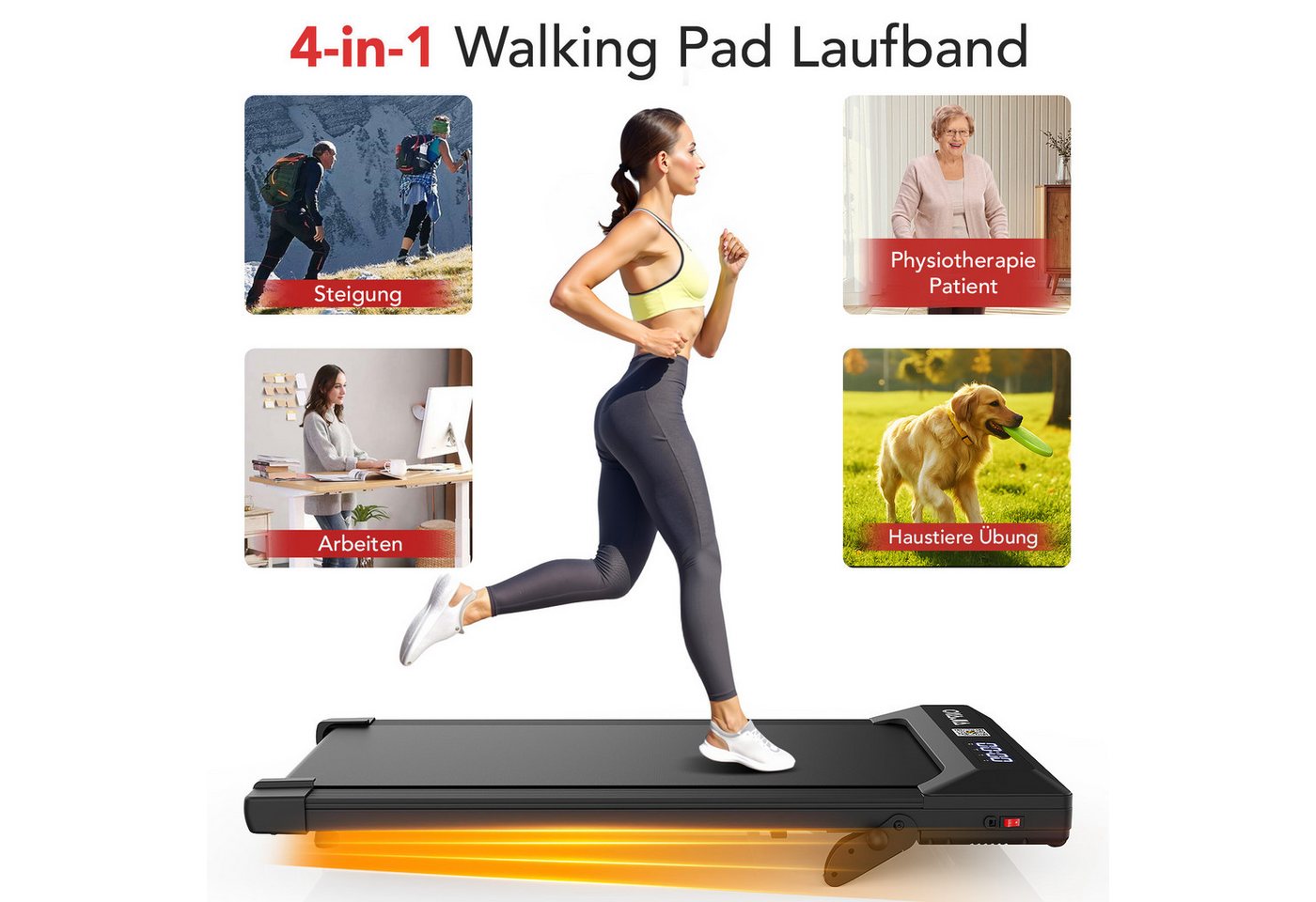 kehot Laufband Walking Pad mit 7 % Steigung und 2,5 PS bürstenlosem Motor (1–6 km/h mit 100 × 39 cm Lauffläche für aktives Walking zuhause, 5-lagige Dämpfung und leiser Betrieb unter 45 dB bis 120 kg), Klappbarer Handlauf, Fernbedienung und App für flexibles Training Bild 4