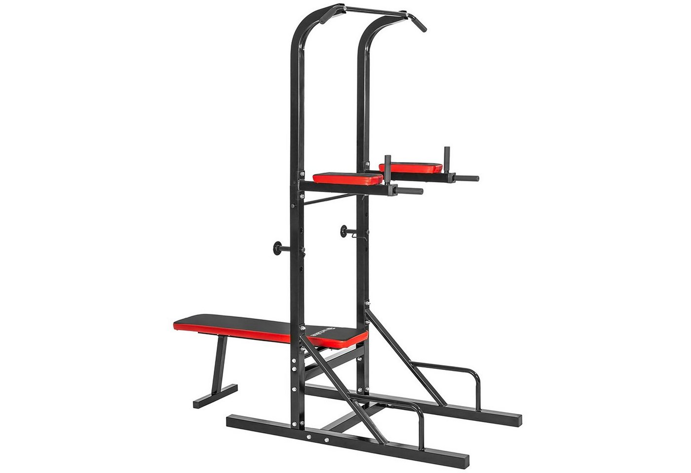 tectake Kraftstation Power Tower, mit klappbarer Hantelbank und Langhantelablage Bild 2