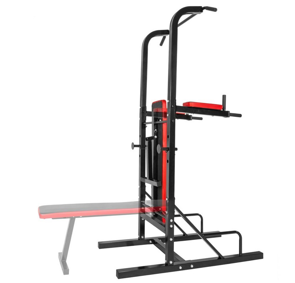 tectake Kraftstation Power Tower, mit klappbarer Hantelbank und Langhantelablage Bild 5
