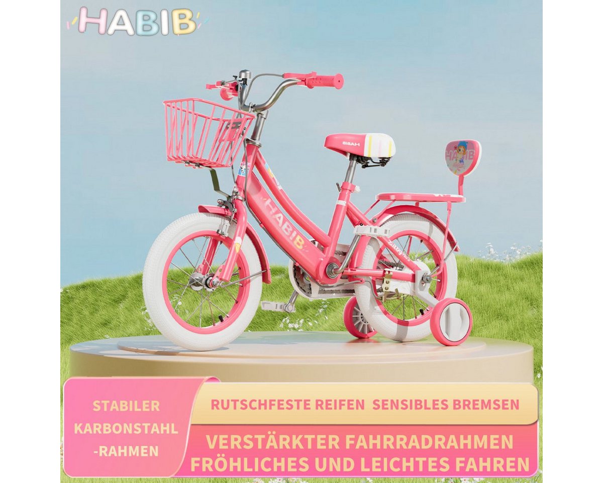 Habib Gruppe Kinderfahrrad Mädchenfahrrad mit Puppensitz 12 14 16 Zoll – Helm, Schutzset & Pumpe, Kinderfahrrad Mädchen ab 3 Jahre mit Puppensitz und Helm Bild 2
