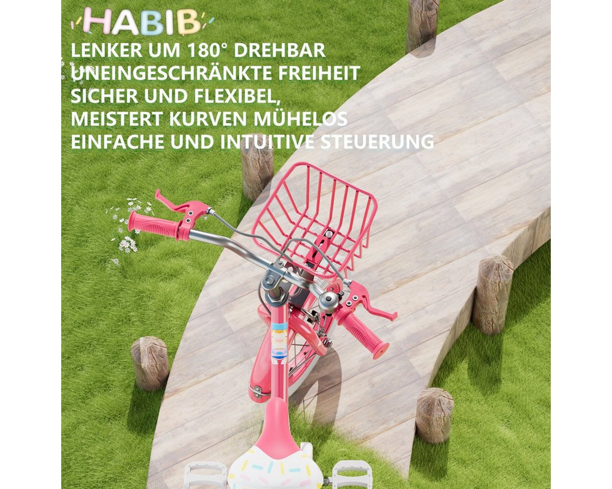 Habib Gruppe Kinderfahrrad Mädchenfahrrad mit Puppensitz 12 14 16 Zoll – Helm, Schutzset & Pumpe, Kinderfahrrad Mädchen ab 3 Jahre mit Puppensitz und Helm Bild 3