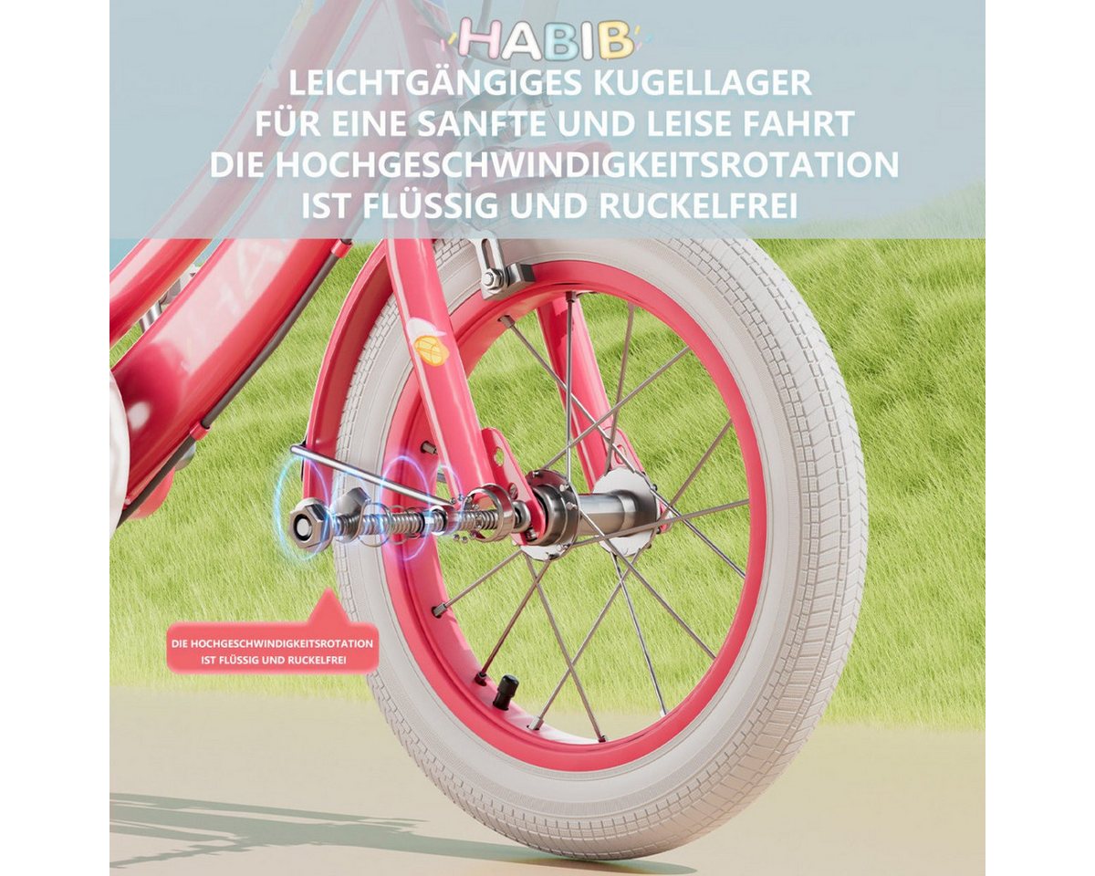 Habib Gruppe Kinderfahrrad Mädchenfahrrad mit Puppensitz 12 14 16 Zoll – Helm, Schutzset & Pumpe, Kinderfahrrad Mädchen ab 3 Jahre mit Puppensitz und Helm Bild 4