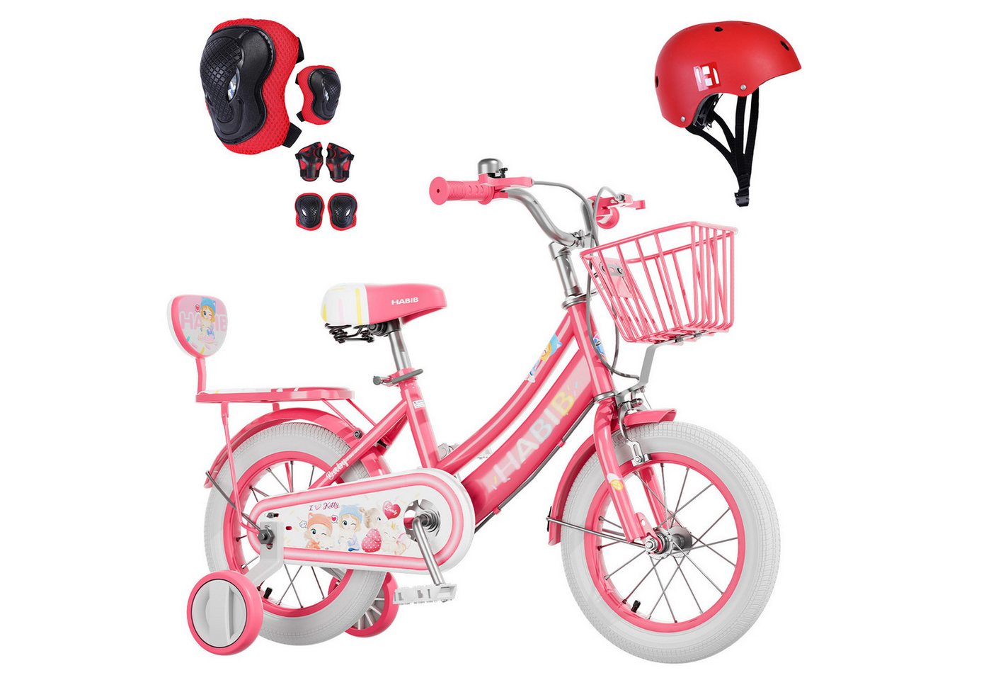 Habib Gruppe Kinderfahrrad Mädchenfahrrad mit Puppensitz 12 14 16 Zoll – Helm, Schutzset & Pumpe, Kinderfahrrad Mädchen ab 3 Jahre mit Puppensitz und Helm Bild 5