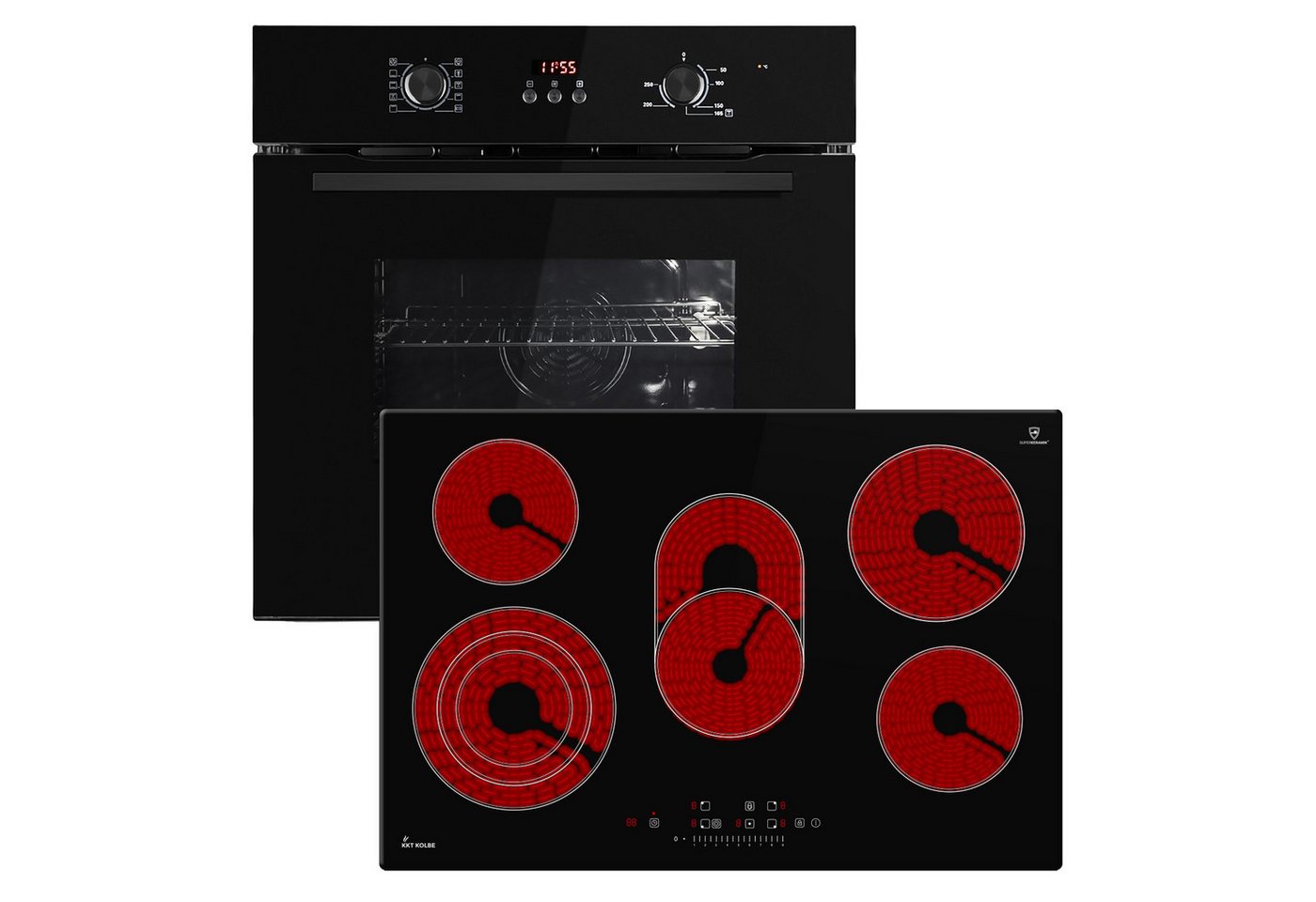 KKT KOLBE Backofen-Set Backofen und Kochfeld SET8005FBCH77RL, Herdset / Heißluft / Einbauherd / Einbaubackofen / Dualzone