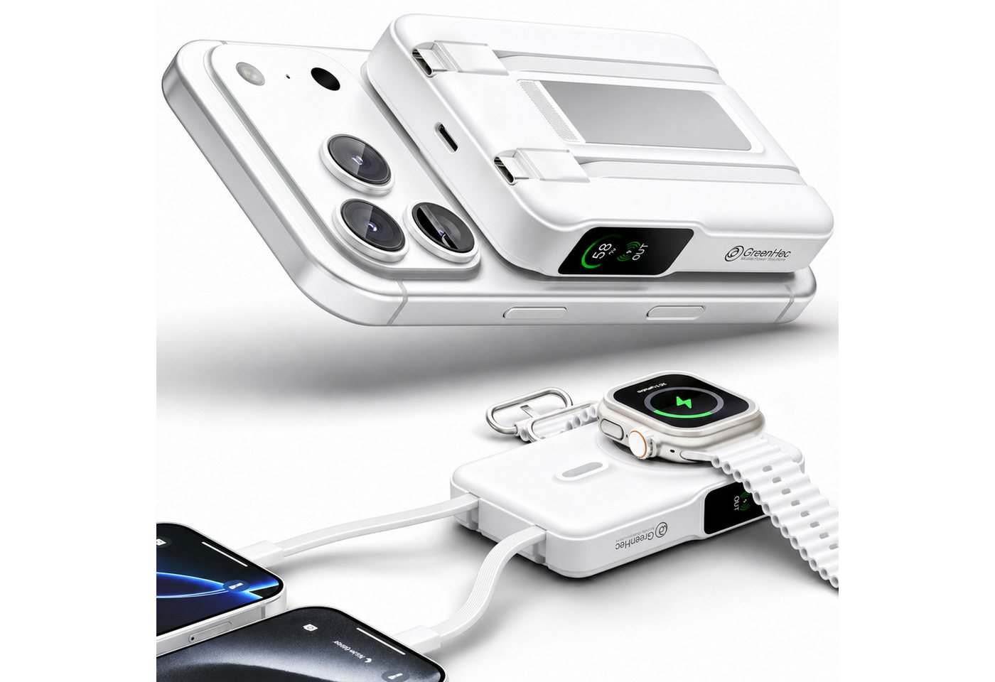 GreenHec MagSafe Powerbank iPhone 18 17 16 15 14 13 12 Magnet Wireless 10000mAh Powerbank MagStand Ultra Powerbank - 6in1 A 10000 mAh (1.5 V), Pro Max Air Stand 15w Fast Induktives Laden Plus Akku Batterie Ständer Bild 4