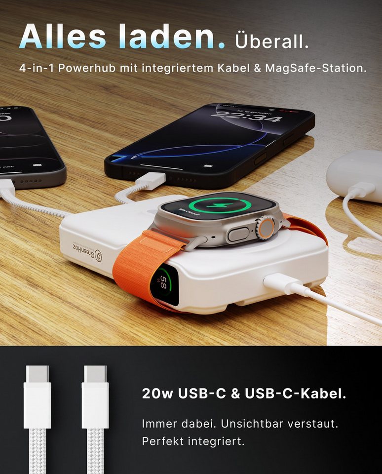 GreenHec MagSafe Powerbank iPhone 18 17 16 15 14 13 12 Magnet Wireless 10000mAh Powerbank MagStand Ultra Powerbank - 6in1 A 10000 mAh (1.5 V), Pro Max Air Stand 15w Fast Induktives Laden Plus Akku Batterie Ständer Bild 5