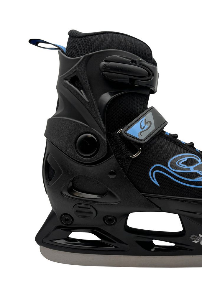 Cox Swain Schlittschuhe CRYSTAL – größenverstellbar, Softboot – Black/Blue – XS (29-32), Verstellbare Schlittschuhe mit Edelstahlkufen