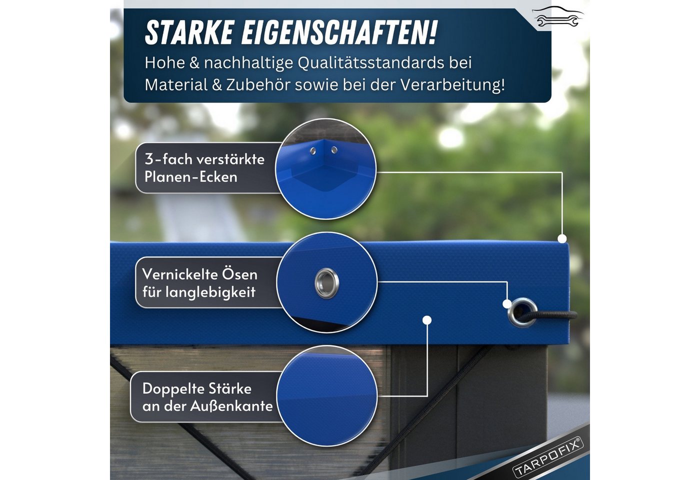 Tarpofix® Schutzplane Tarpofix Anhängerplane DDR Hänger 750 kg wasserdicht PVC, Flachplane 160x115 cm + 2 Planenbügel Bild 3