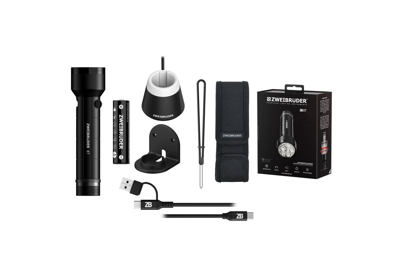 Zweibrüder LED Taschenlampe ZB8T, Focus-Function aufladbar / USB-C Ladesation Rotlicht Bild 5