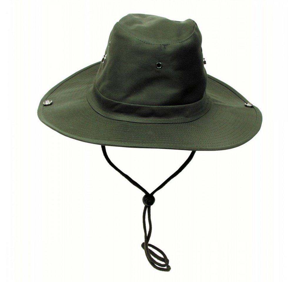 MFH Outdoorhut Buschhut (Schlapphut), oliv, mit Kinnband, zum Hochstellen - 55 (Packung) 4 Belüftungsösen
