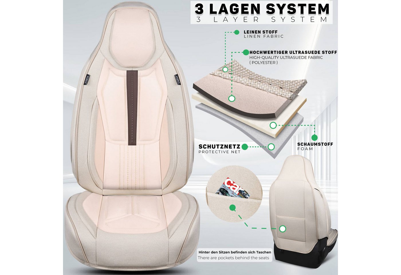 BREMER SITZBEZÜGE Autositzbezug für Fiat 500 Bj ab 2014 DS4, Set, 2-tlg., Schonbezüge Sitzbezüge Fahrer und Beifahrer, in Beige