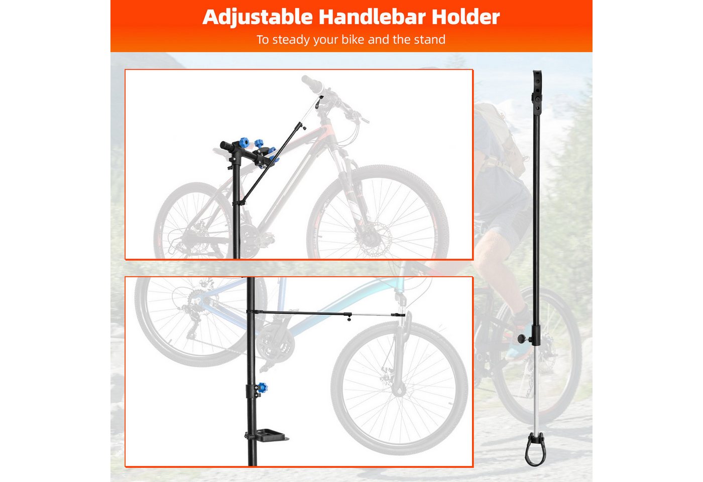 SunJas Fahrrad-Montageständer Fahrradmontageständer 360° drehbar höhenverstellbar bis zu 30kg (mit Werkzeugschale und Magnetfach, klappbar), für MTB, Rennrad, E-Bike Bild 3