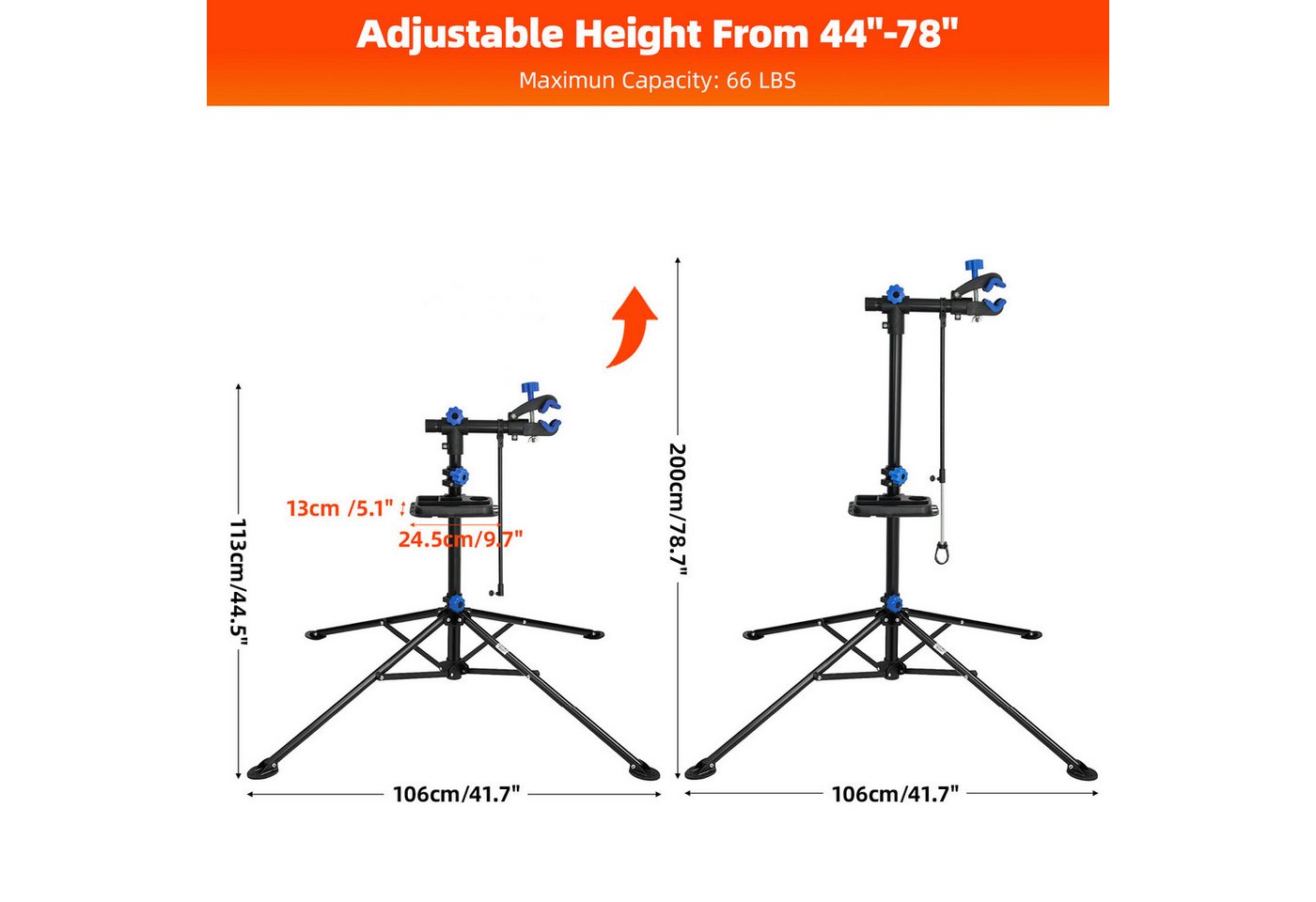 SunJas Fahrrad-Montageständer Fahrradmontageständer 360° drehbar höhenverstellbar bis zu 30kg (mit Werkzeugschale und Magnetfach, klappbar), für MTB, Rennrad, E-Bike Bild 4