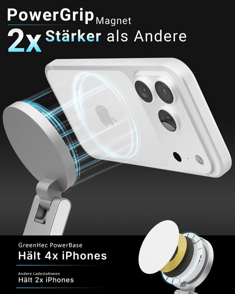 GreenHec Ladestation 25w Apple Watch iPhone 18 17 3in1 MagSafe Wireless Charger Wireless Charger (3000 mA, Spar-Set, 3in1 PowerBase + USB-C Kabel + 35w Ladegerät, Pro Max Air Plus Charging Station Kabelloses Induktionsladegerät Fast) Bild 2