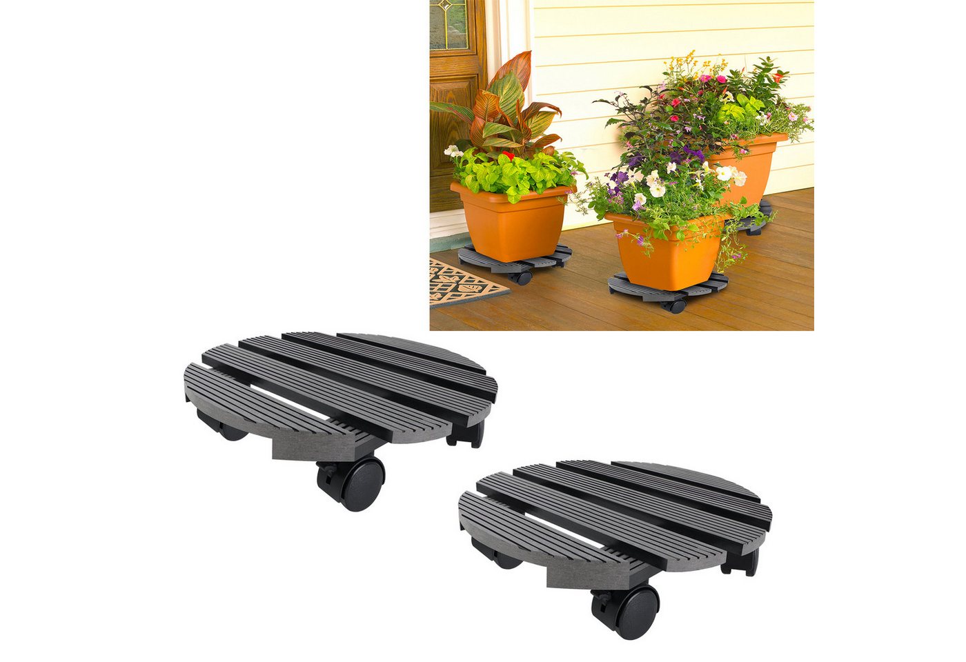 FIVMEN (88BEE8F9F2) Pflanzenroller WPC- Rund Pflanzenwagen Tragkraft 100 kg Blumenwagen 30 x 30 cm Bild 3