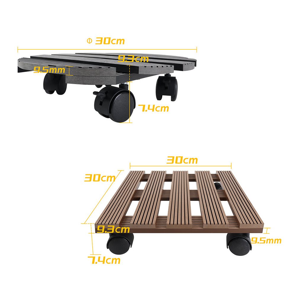 FIVMEN (88BEE8F9F2) Pflanzenroller WPC- Rund Pflanzenwagen Tragkraft 100 kg Blumenwagen 30 x 30 cm Bild 4