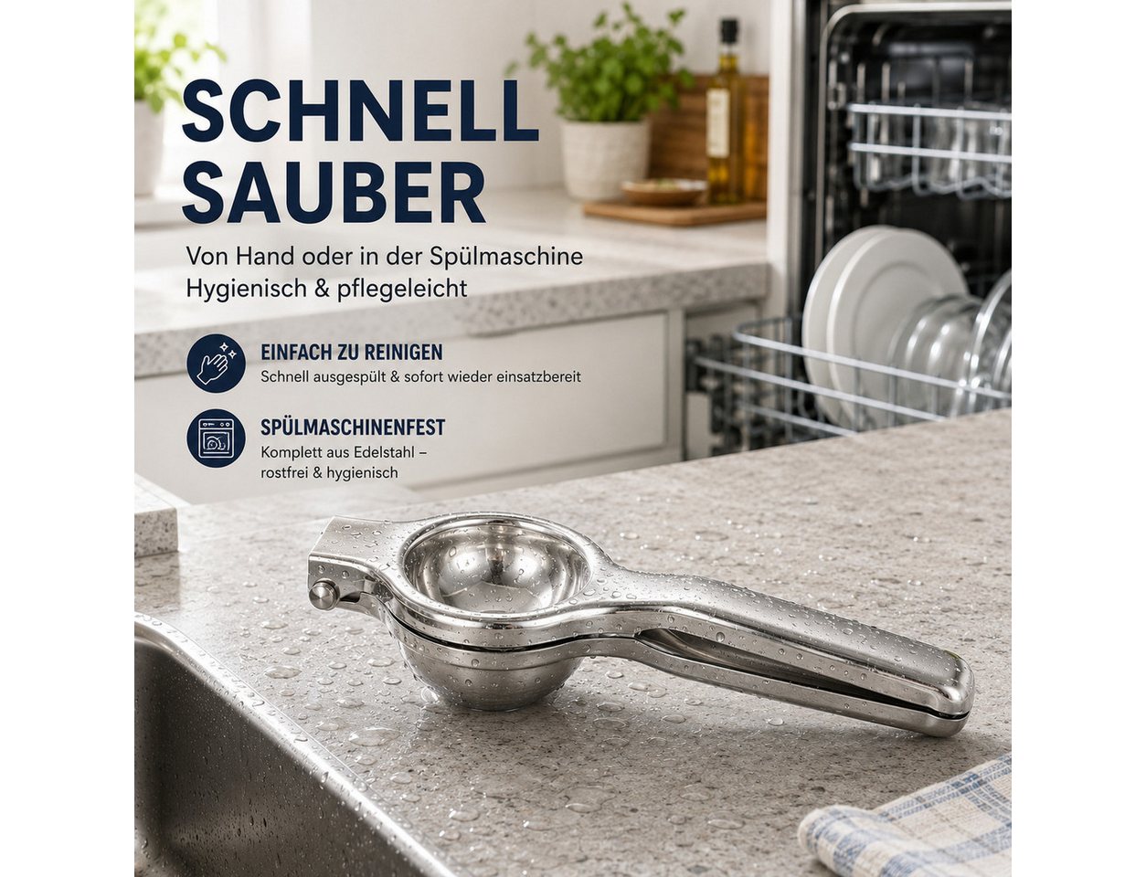 Luckice Entsafter Edelstahl‑Saftpresse manuell, Küchenwerkzeug für Zitrone Limette, 0 W, Robuste Konstruktion aus hochwertigem Edelstahl Bild 2