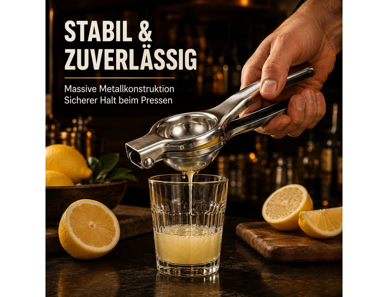Luckice Entsafter Edelstahl‑Saftpresse manuell, Küchenwerkzeug für Zitrone Limette, 0 W, Robuste Konstruktion aus hochwertigem Edelstahl Bild 3
