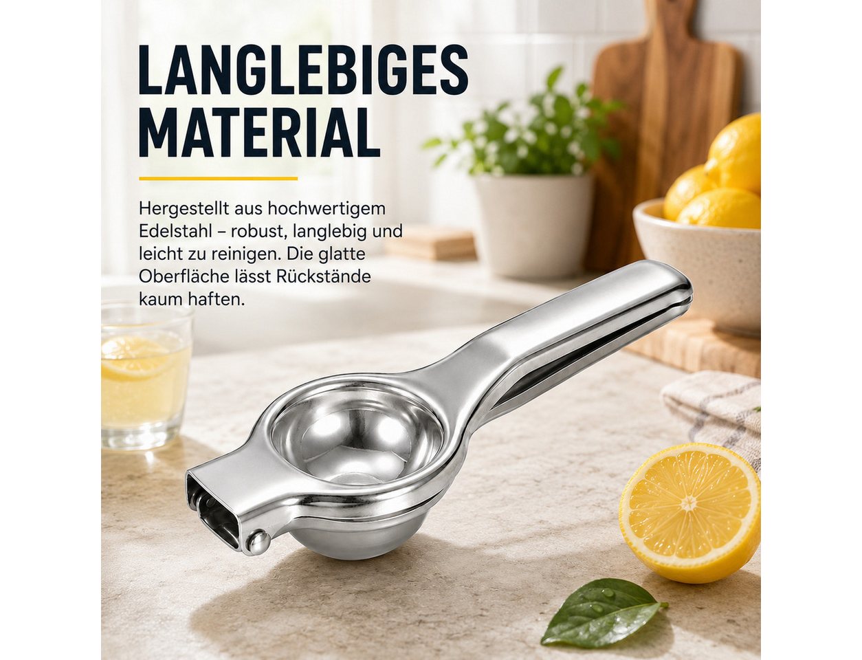 Luckice Entsafter Edelstahl‑Saftpresse manuell, Küchenwerkzeug für Zitrone Limette, 0 W, Robuste Konstruktion aus hochwertigem Edelstahl Bild 5
