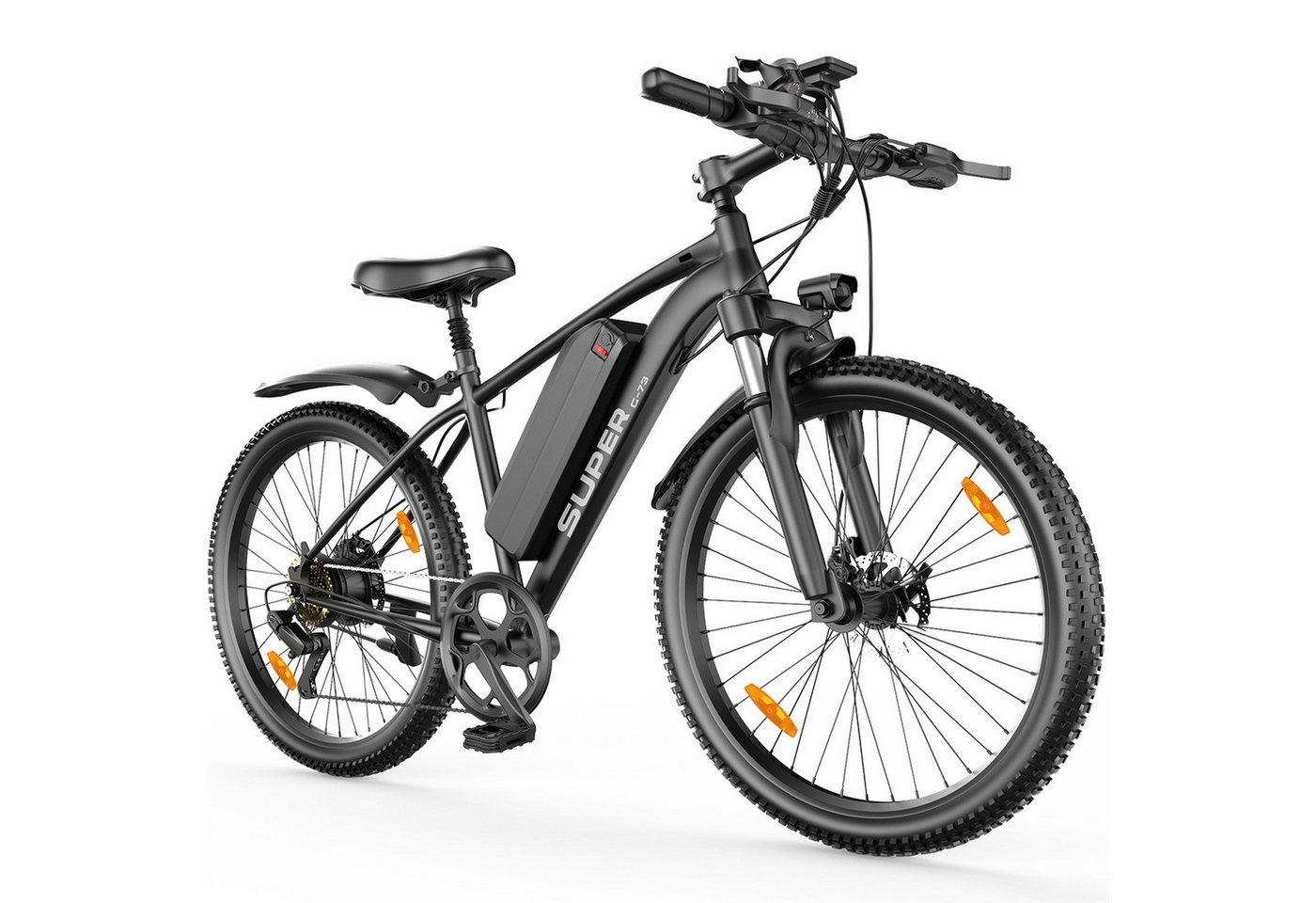 Vankel E-Bike Cityrad Herren Damen E-Mountainbike 26 Zoll 250W 624Wh 80km Shimano 7-Gang, Kettenschaltung, Heckmotor, 624 Wh, (Beleuchtungsset mit Batterieladegerät, Batterieschlüssel, Werkzeug), 25 km/h 160mm Scheibenbremsen LED-Scheinwerfer Federgabel 23 kg