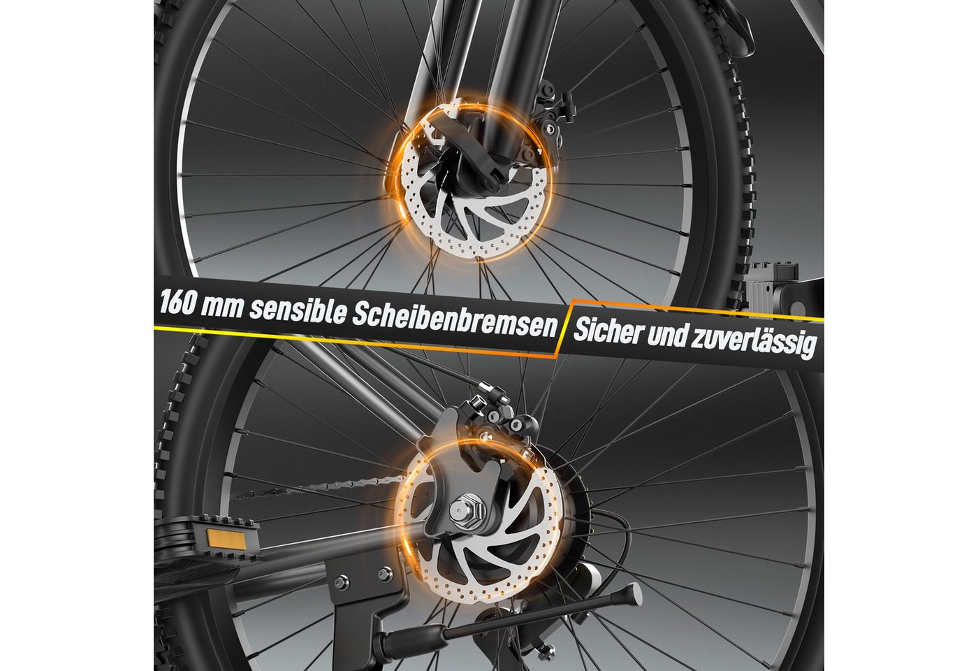 Vankel E-Bike Cityrad Herren Damen E-Mountainbike 26 Zoll 250W 624Wh 80km Shimano 7-Gang, Kettenschaltung, Heckmotor, 624 Wh, (Beleuchtungsset mit Batterieladegerät, Batterieschlüssel, Werkzeug), 25 km/h 160mm Scheibenbremsen LED-Scheinwerfer Federgabel 23 kg Bild 5