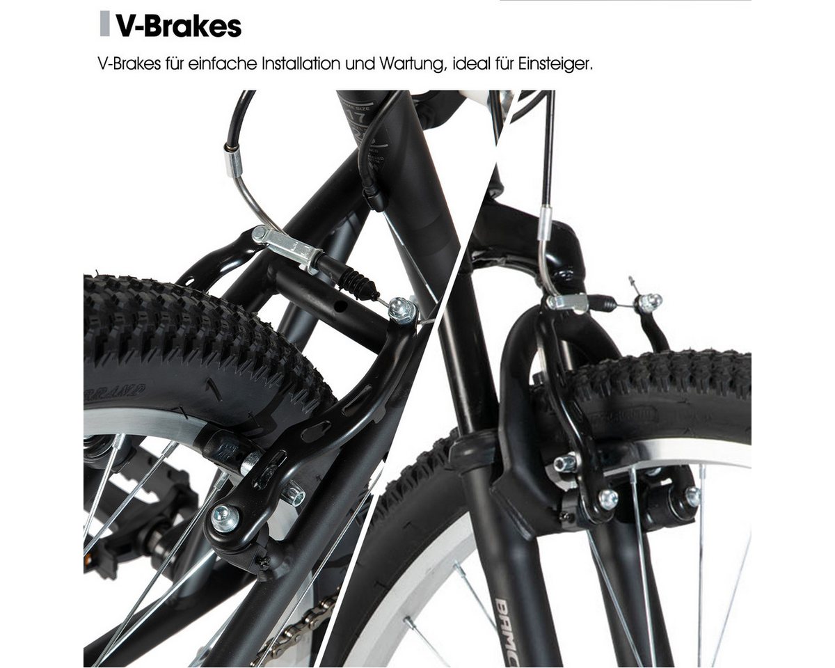 HILAND Mountainbike 26 Zoll MTB Doppel‑Federung 18‑Gang V‑Bremsen Fahrrad Wald & Stadt, Mit 18-Gang-Schaltung, Federgabel und vollgefedertem Rahmen, Kotflügel