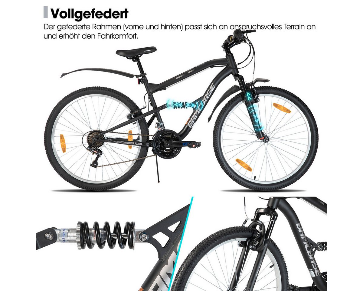 HILAND Mountainbike 26 Zoll MTB Doppel‑Federung 18‑Gang V‑Bremsen Fahrrad Wald & Stadt, Mit 18-Gang-Schaltung, Federgabel und vollgefedertem Rahmen, Kotflügel Bild 3