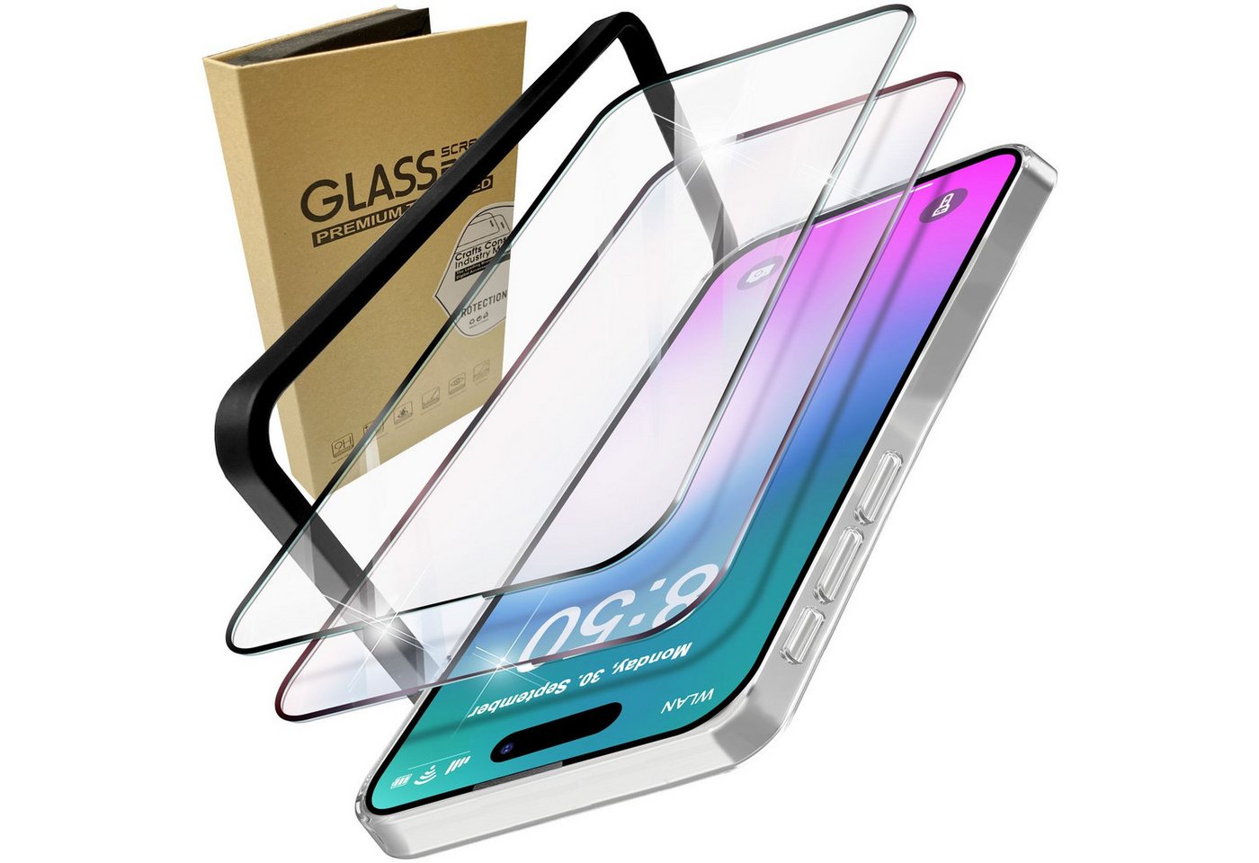 Nalia Schutzfolie Apple iPhone 16 Pro Max, 2x Schutzglas & 1x Schablone / Klarer Displayschutz mit schwarzem Rand Bild 2